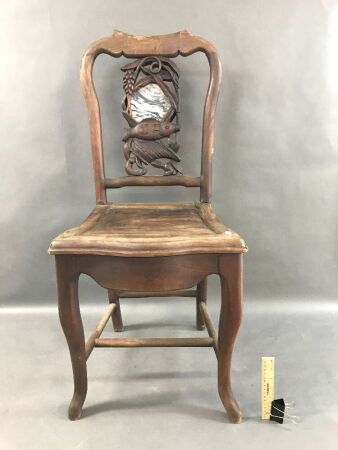 Vintage Carved Chinese Chair with Stone/Marble Insert to Back