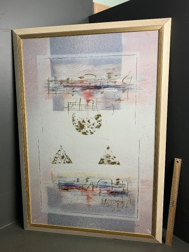 Large framed print of musical notes - signed Taka 91