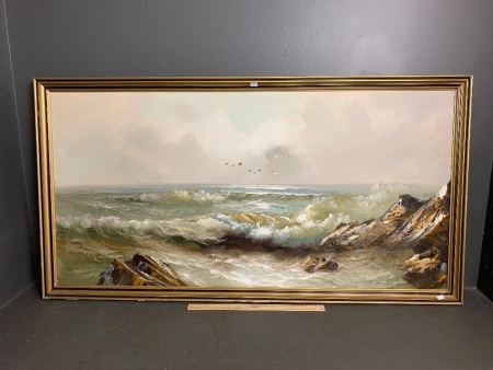 Large oil on board depicting seagulls - unsigned