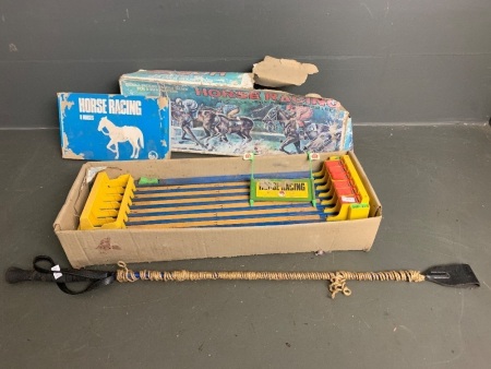 Vintage horse racing game + riding crop