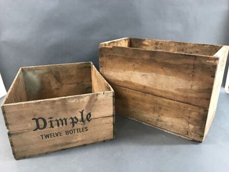 2 Vintage Timber Packing Crates - Texaco Oil & Dimple Scotch Whisky