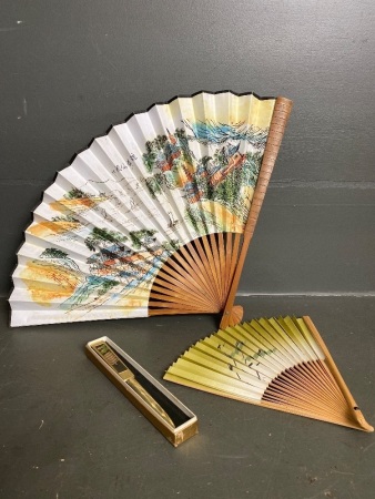 2 Vintage Japanese Fans + Letter Opener