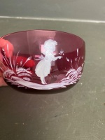 Mary Gregory hand-painted cranberry glass bowl - 2