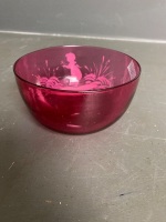 Mary Gregory hand-painted cranberry glass bowl - 3