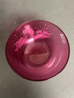 Mary Gregory hand-painted cranberry glass bowl - 4