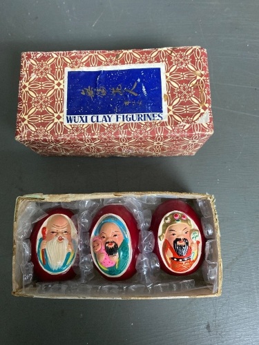 3 boxed Wuxi Clay Figurines