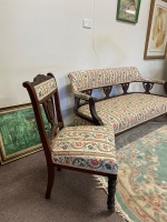  Antique 2 Seater Chaise with 2 Chairs - on metal/porcelain casters - 3