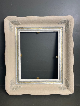 Ornate thick wooden picture frame with silver, gold and blue highlights and cement type paint(650x790) Outside (420x520) inside