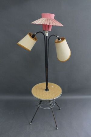 Vintage Mid Century 3 Headed Lamp with Table
