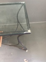 Glass and metal side/hall table with wooden centre feature (1450x510) - 2