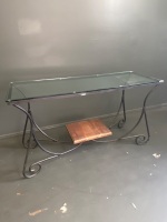 Glass and metal side/hall table with wooden centre feature (1450x510) - 3