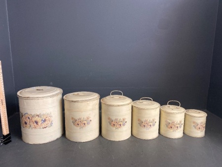 Set of 6 vintage graduating metal food storage containers