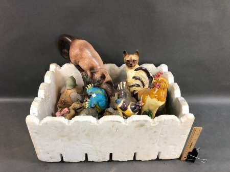 Box Lot of Asstd. Animal Statues - Resin & Bisque