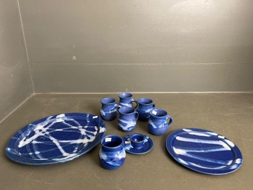 FLAXTON Pottery by Ian Reid blue set