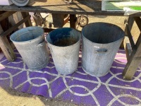 3 galvanised bins