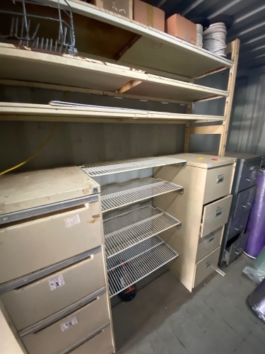 3 filing cabinets with rack