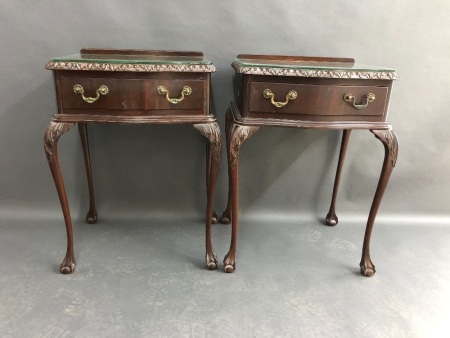 Pair of  Vintage Single Drawer Mahogany Bedside Tables on Slender Ball & Claw Legs
