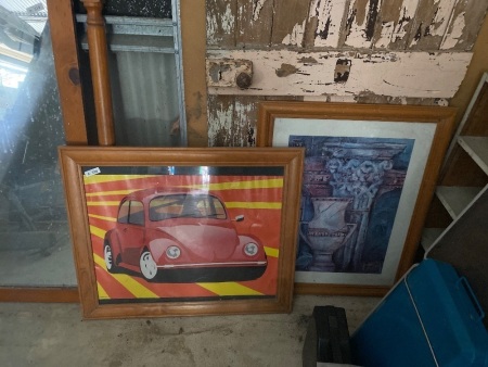 VW Beetle framed poster and vase artwork