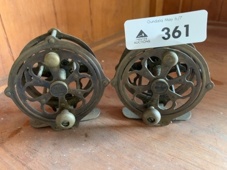 2 Vintage Brass Fly Fishing Reels - Mitchell and Abb Zeis