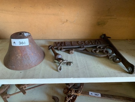 Cast Iron Bell and Welcome Hanger - needs assembly 