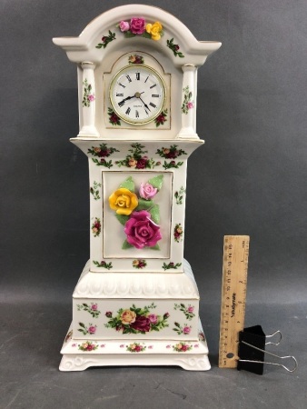 Royal Albert Old Country Roses Grandfather Clock - As Is