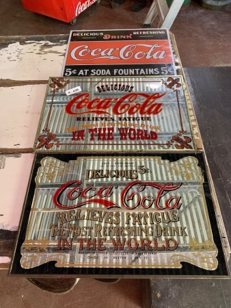 2 Coca Cola mirrors and reproduction tin sign