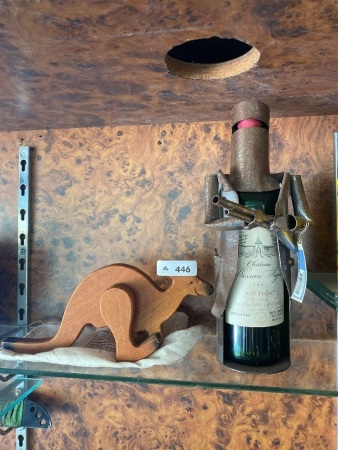 Australian running wooden Kangaroo and Ned Kelly wine holder 