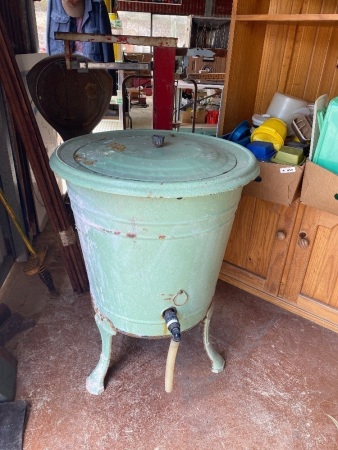 Crown No 12 vintage enamel / copper insert boiler ,converted into an ice chest