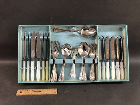 Vintage Boxed 6 Sitting Plated Cutlery Set with Pearlite Handles