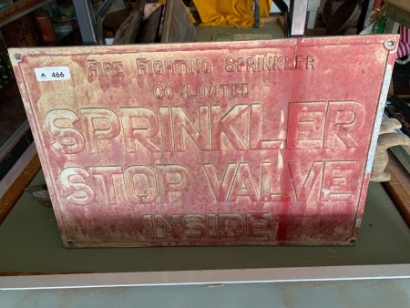 Cast alloy Fire Fighting Sprinkler Co. Sign