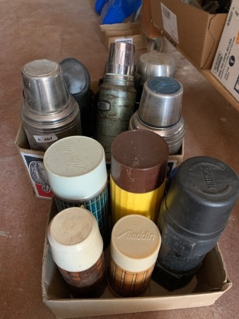 Assorted lot of stainless steel and glass Thermos