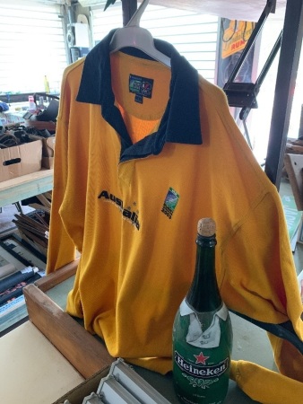 2003 Rugby World Cup jersey and Heineken bottle