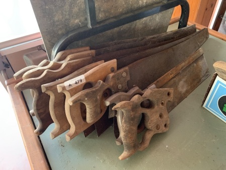 Assorted vintage wood hand saws