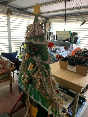 Wooden Christmas tree on casters