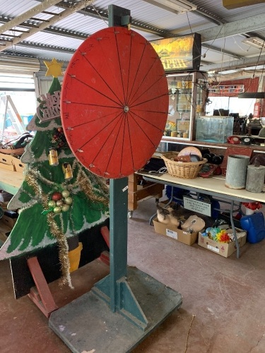 Wooden lottery wheel on casters