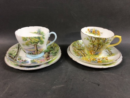 Pair of Vintage Shelley Trios - Woodland & Daffodil Time Patterns