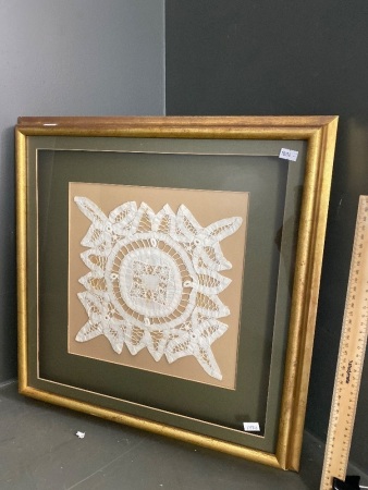 Framed antique handmade lace doily