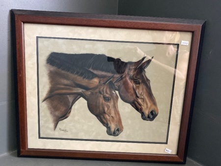 Study of Two Horses - Pencil and Watercolour - Signed Cathy Ziegler 2000