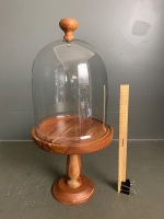 Turned Wooden Cake Stand with Glass Glouche