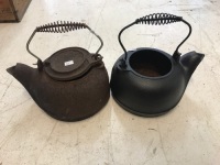 2 Cast Iron Camp Kettles , 1 with No Lid