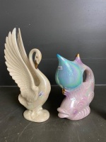 Pearl ceramic art deco fish vase and swan figurine - 2