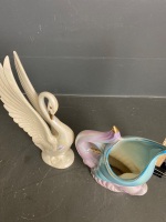 Pearl ceramic art deco fish vase and swan figurine - 3