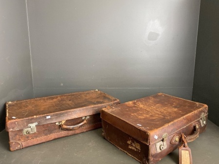 2 early 20th Century leather suitcases