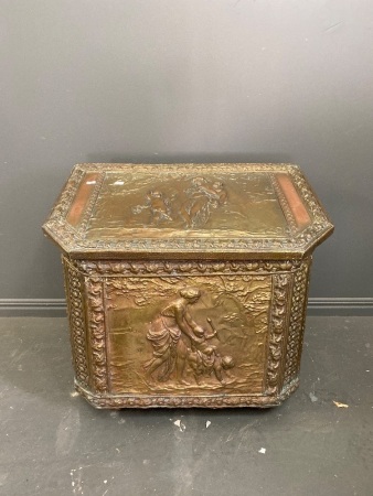 Large timber framed brass coated fireside box