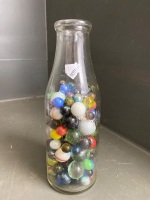 Vintage 1 Quart Milk Bottle filled with Various Marbles