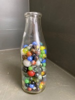 Vintage 1 Quart Milk Bottle filled with Various Marbles - 2