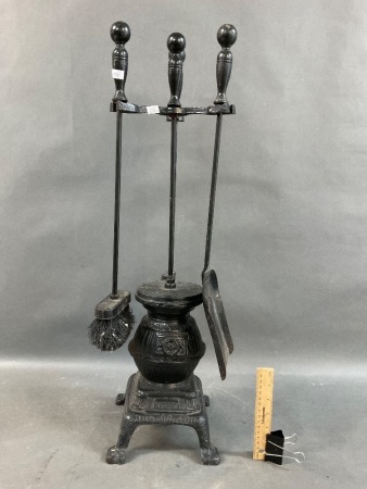 Cast Iron Fire Set in Shape of Wood Stove
