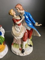 2 Large Porcelain Colonial Figurines - Dancing Couple and Musical Couple + Vintage Pottery Character Jug (as is) - 4