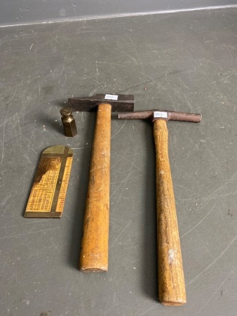 Assortment quality tools, hammers, weight and slide rule