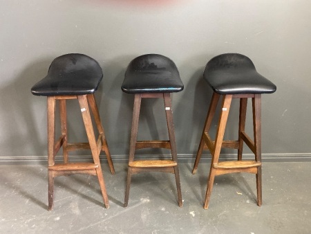 3 x Macrob Furniture Co. black vinyl and wood bar stools